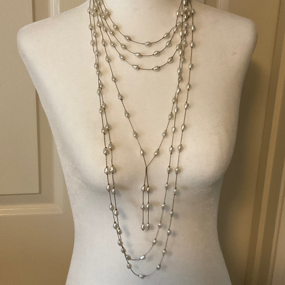 Elegant Gold Pearl Multi-Strand Necklace